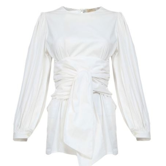 Tebaya Tie Sash Blouse - White - Picture 1 of 6